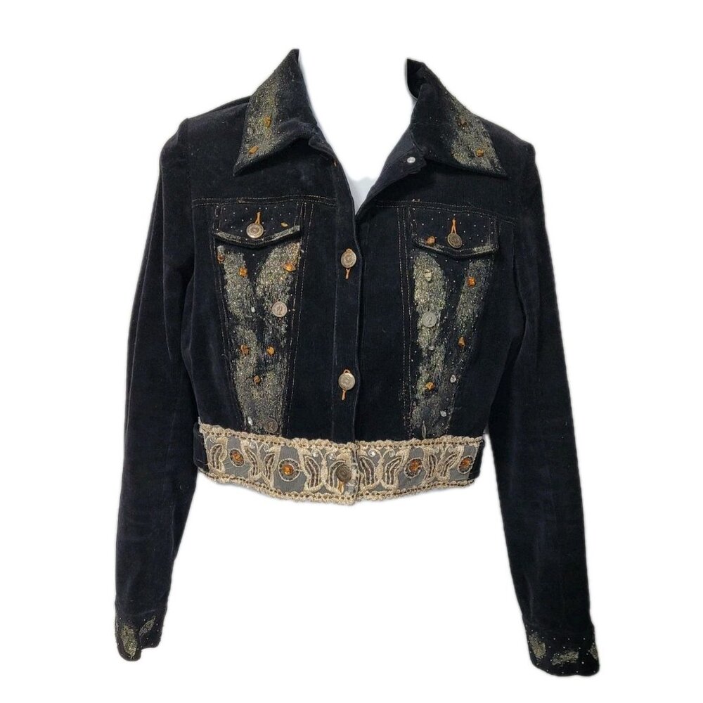 Y2K‎ Vintage Agaci Too Corduroy Fitted Blazer Jacket Crop Gliltter Embellished